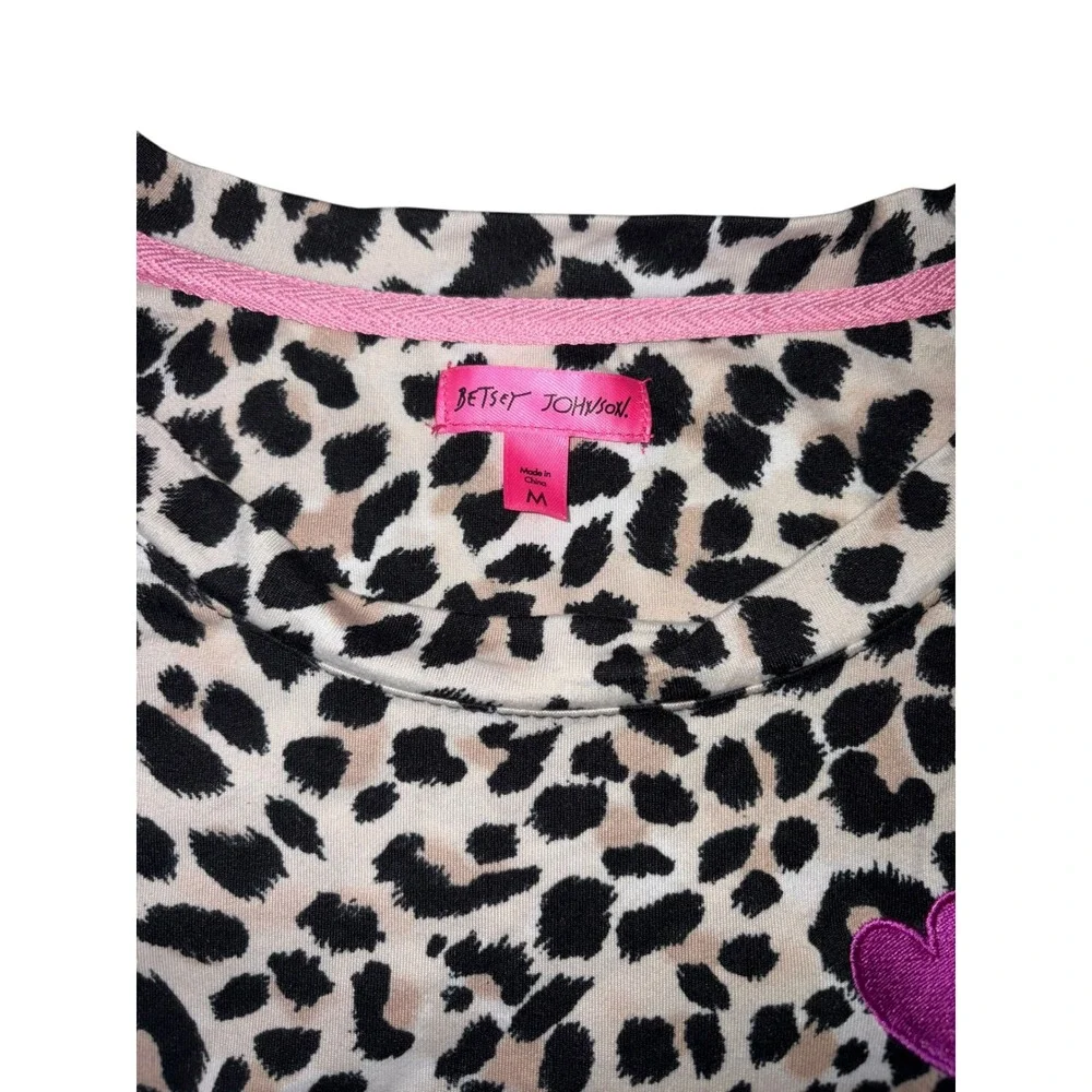 Betsey Johnson Womens Leopard‎ Print Long Sleeve Top Purple Heart Patches Medium